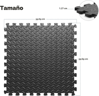 Tapete gimnasio espuma EVA entrelazada 24x24" negro