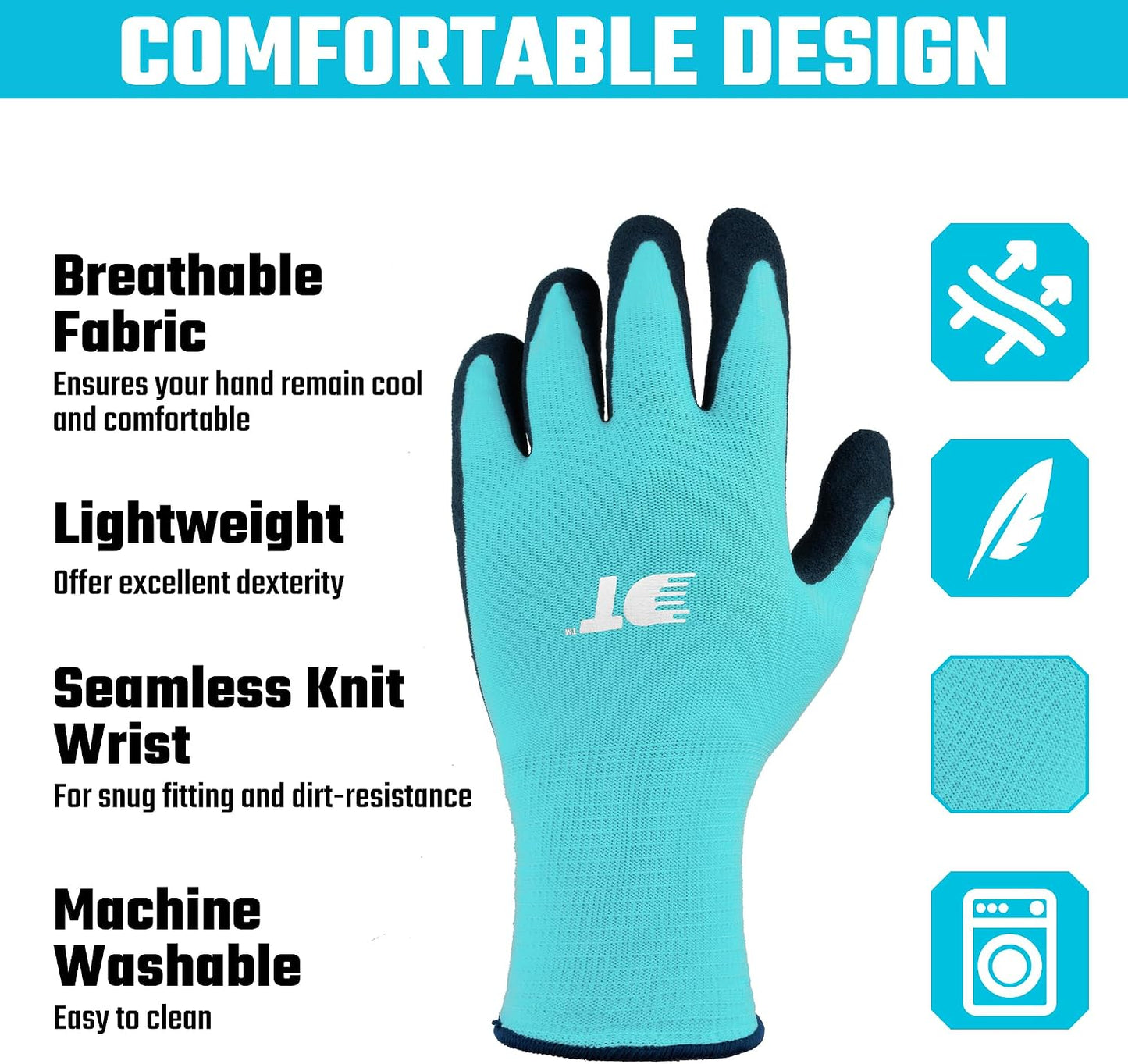 6 Pzas Guantes Jardín Látex Rosa Azul Talla M