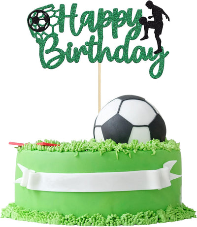 Decoración pastel fútbol texto Happy Birthday temática deportiva