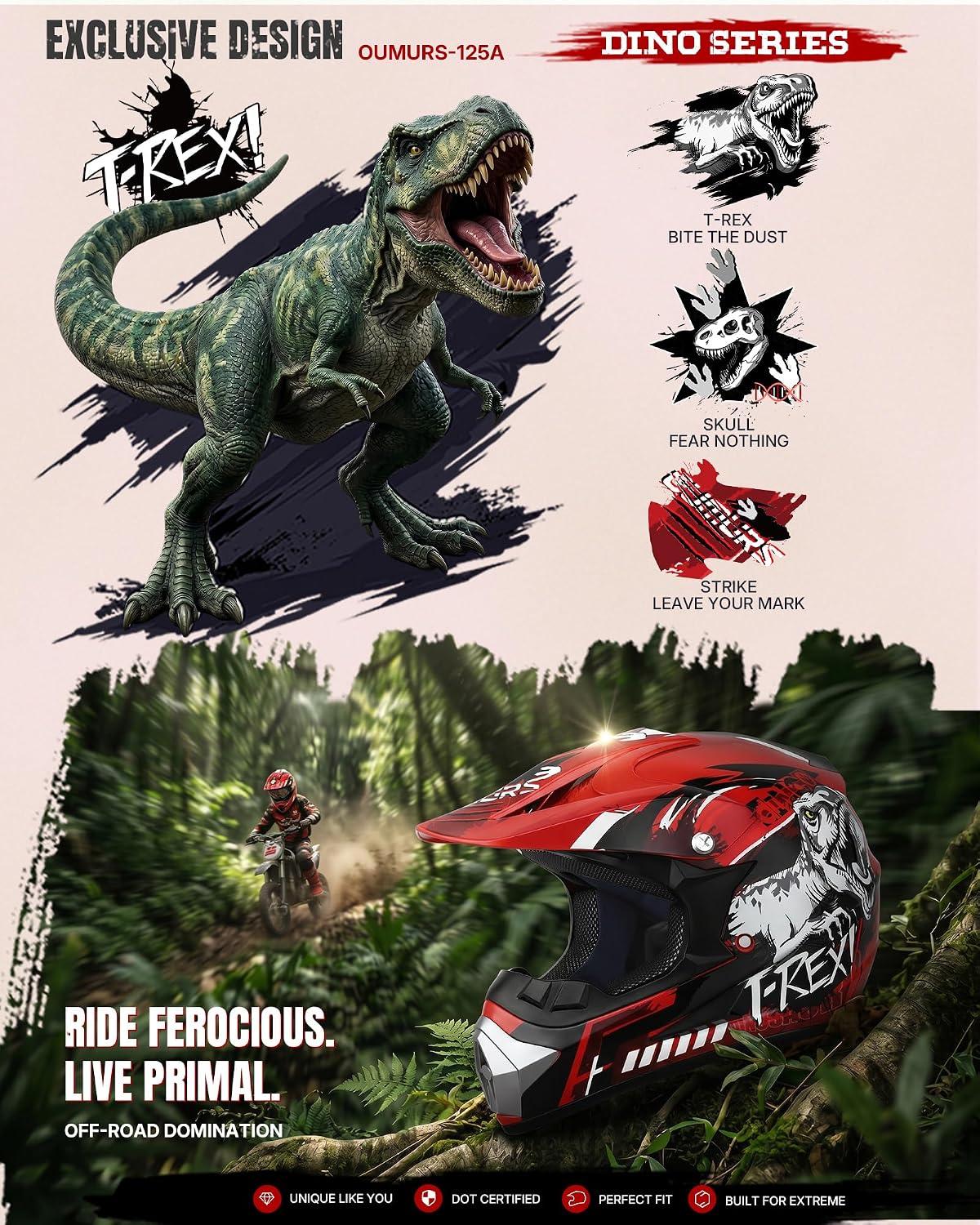 Casco motocross para niños 5-14 años con gafas y guantes