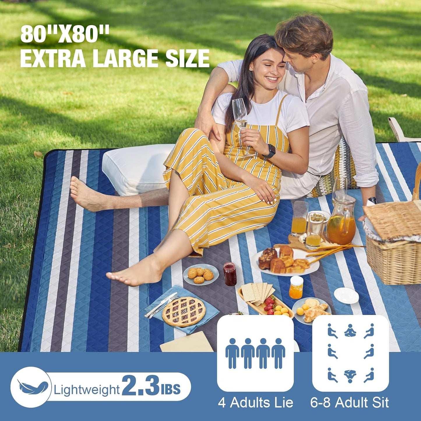 Manta picnic exterior 80x80 pulg impermeable 3 capas