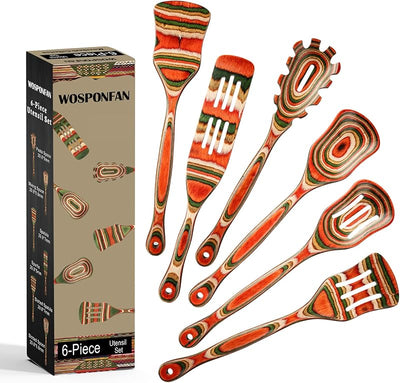 Set cucharas madera Pakkawood utensilios cocina