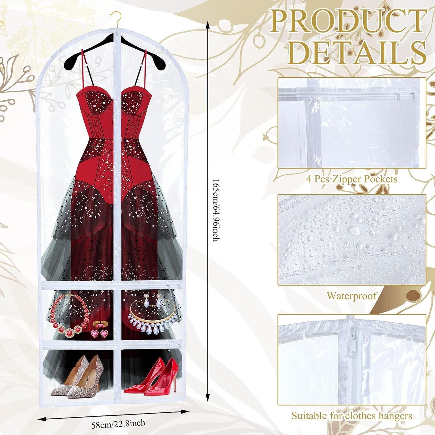4 Bolsas PVC Transparente para Baile con Cremallera 22.8x65"