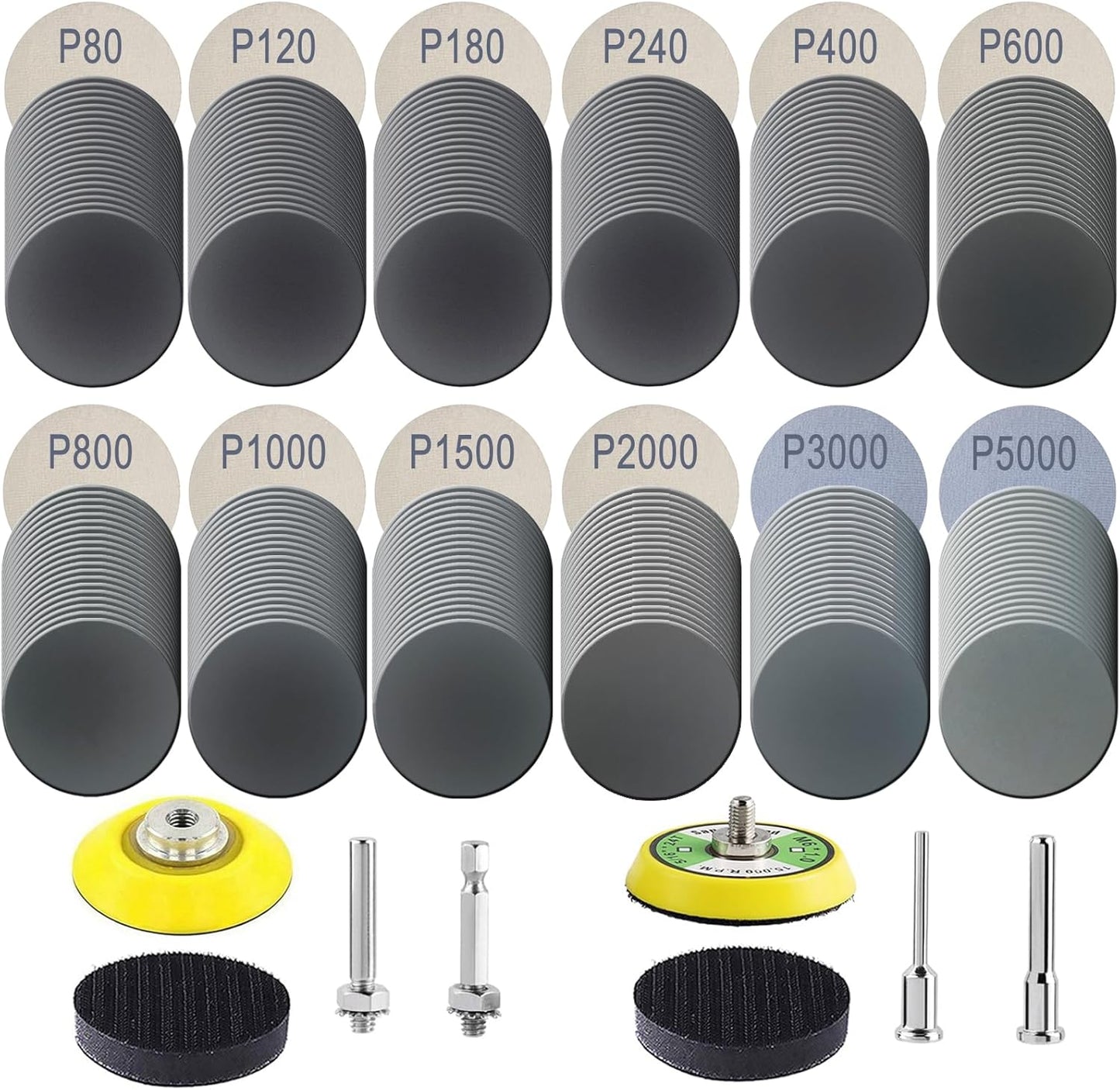 240 Pzas Discos Lija 2pulg Surtido 80-5000 Gránulos Carburo Silicio
