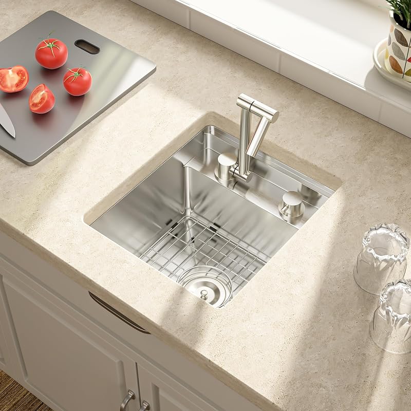 Fregadero cocina 15x17 con grifo plegable acero inox T304