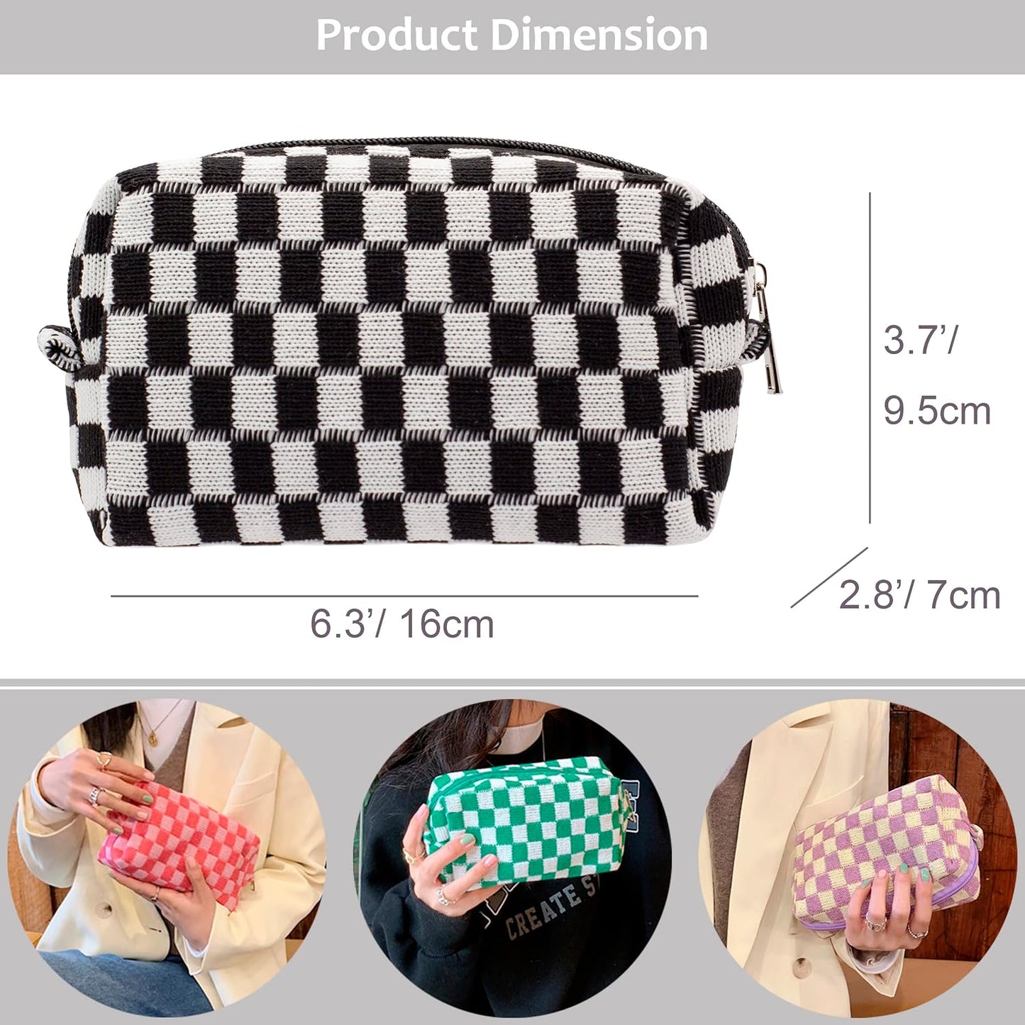 Bolsa maquillaje a cuadros con cremallera 6 pzas colores mezclados