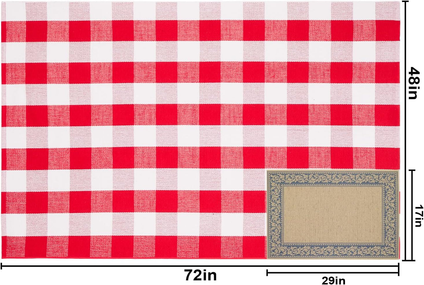 Alfombra lana cuadriculada roja y blanca 4x6ft tejida a mano