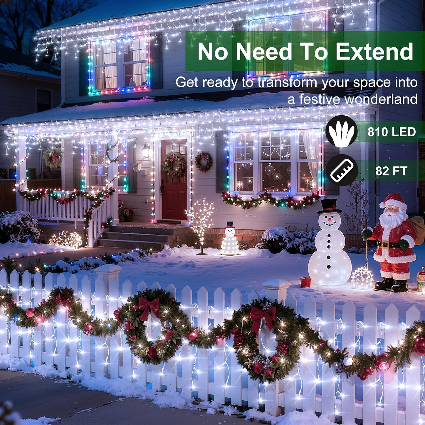 810 Luces LED Navidad 82ft 12 Modos Blancas Frías