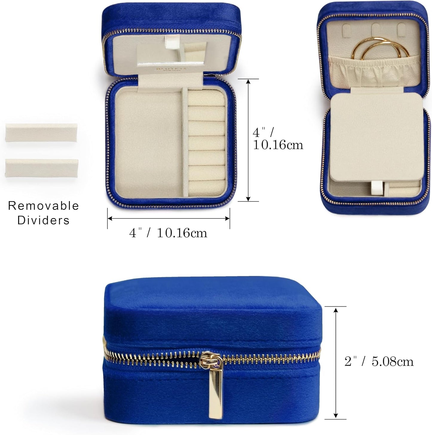 Joyero viaje terciopelo con espejo anillos aretes azul