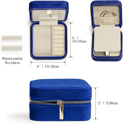 Joyero viaje terciopelo con espejo anillos aretes azul