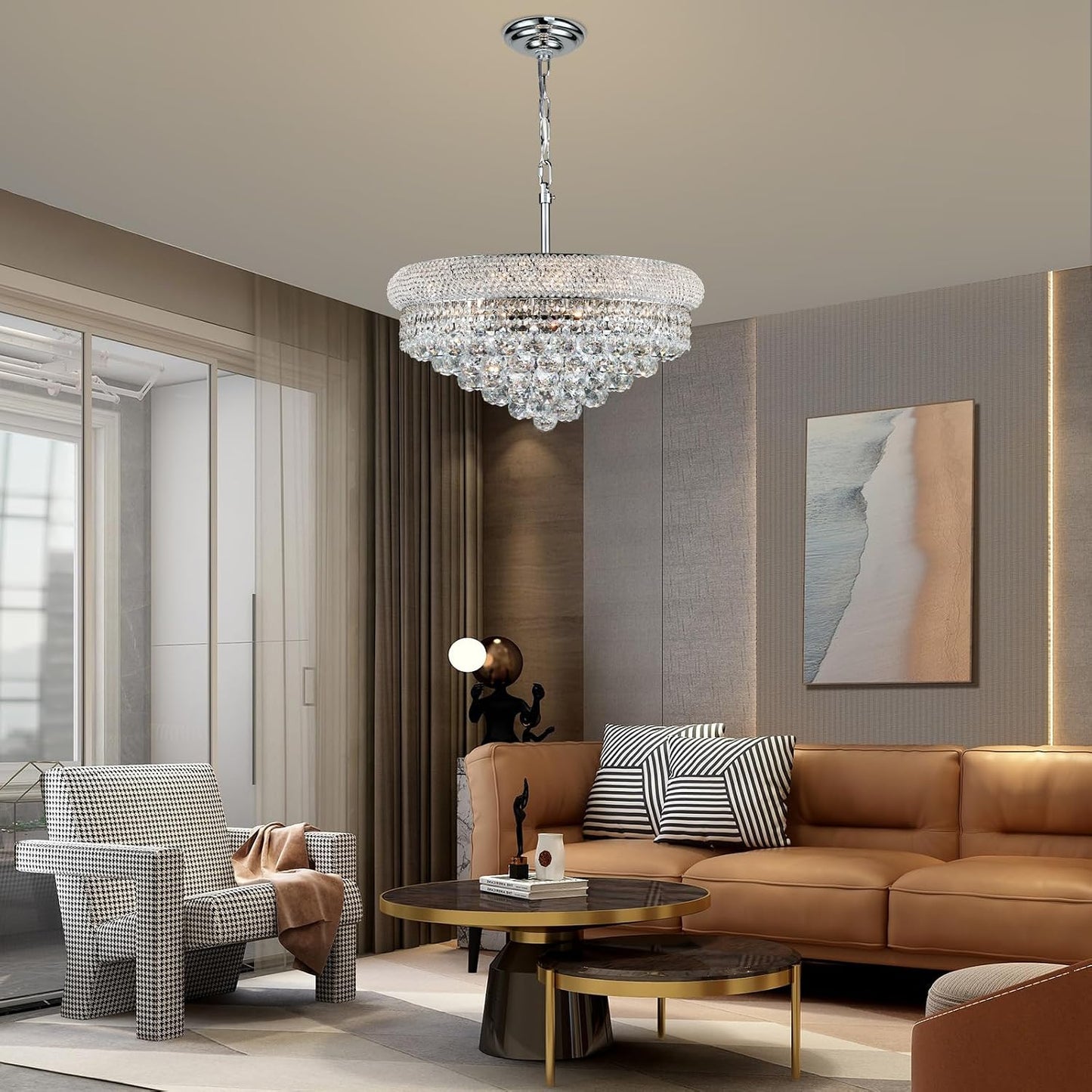 Candelabro cristal 9 luces cromadas estilo imperio 22pulg