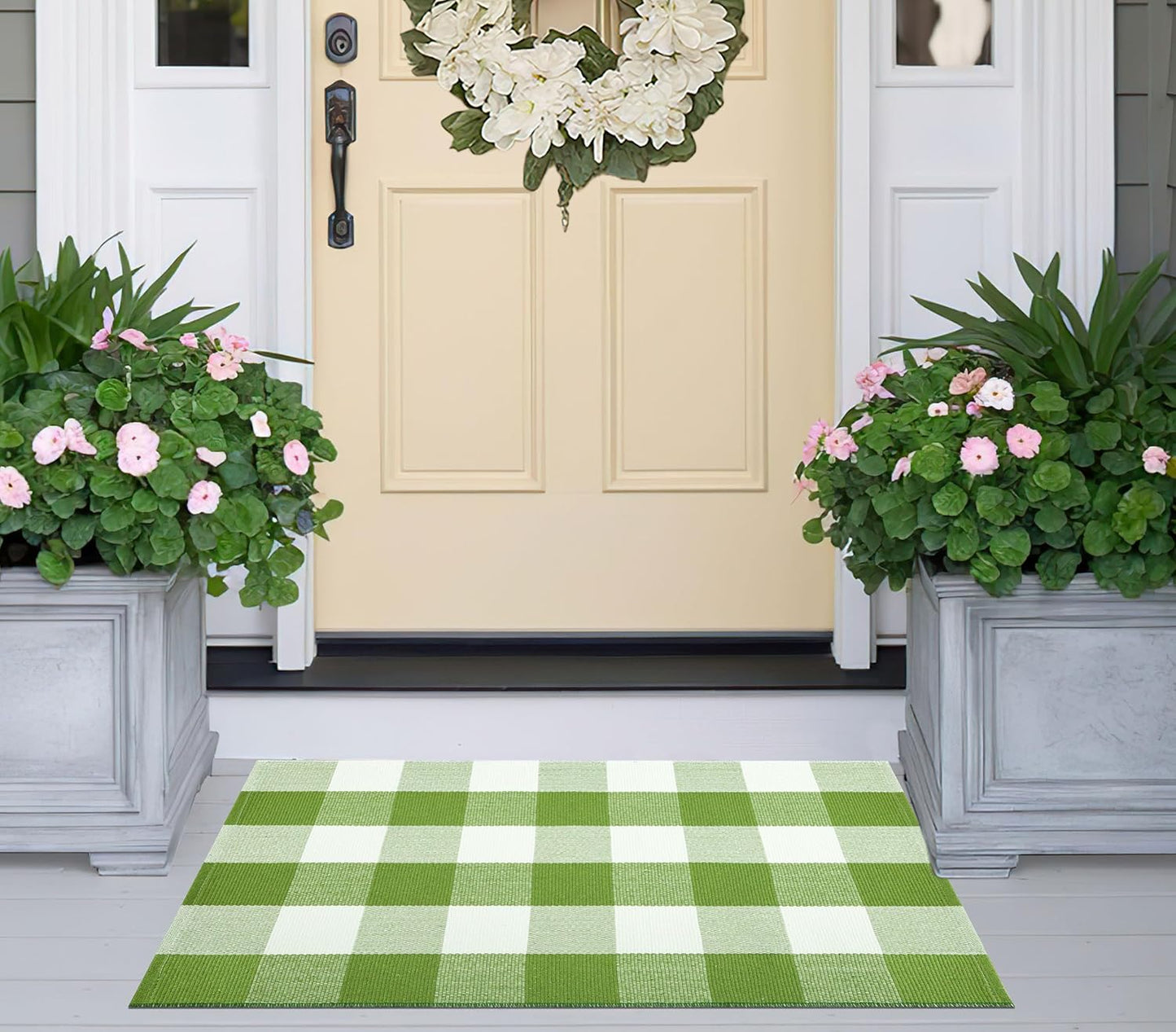 Tapete puerta 24x35" cuadros búfalo algodón reversible