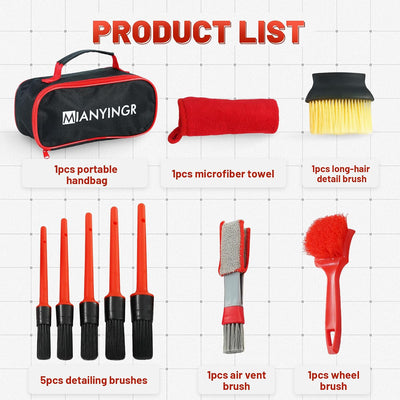 Set 10 Cepillos Limpieza Interior Coche Microfibra con Bolsa