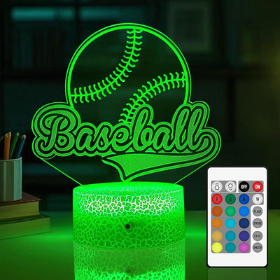 Luz nocturna béisbol 3D 16 colores control remoto para niños