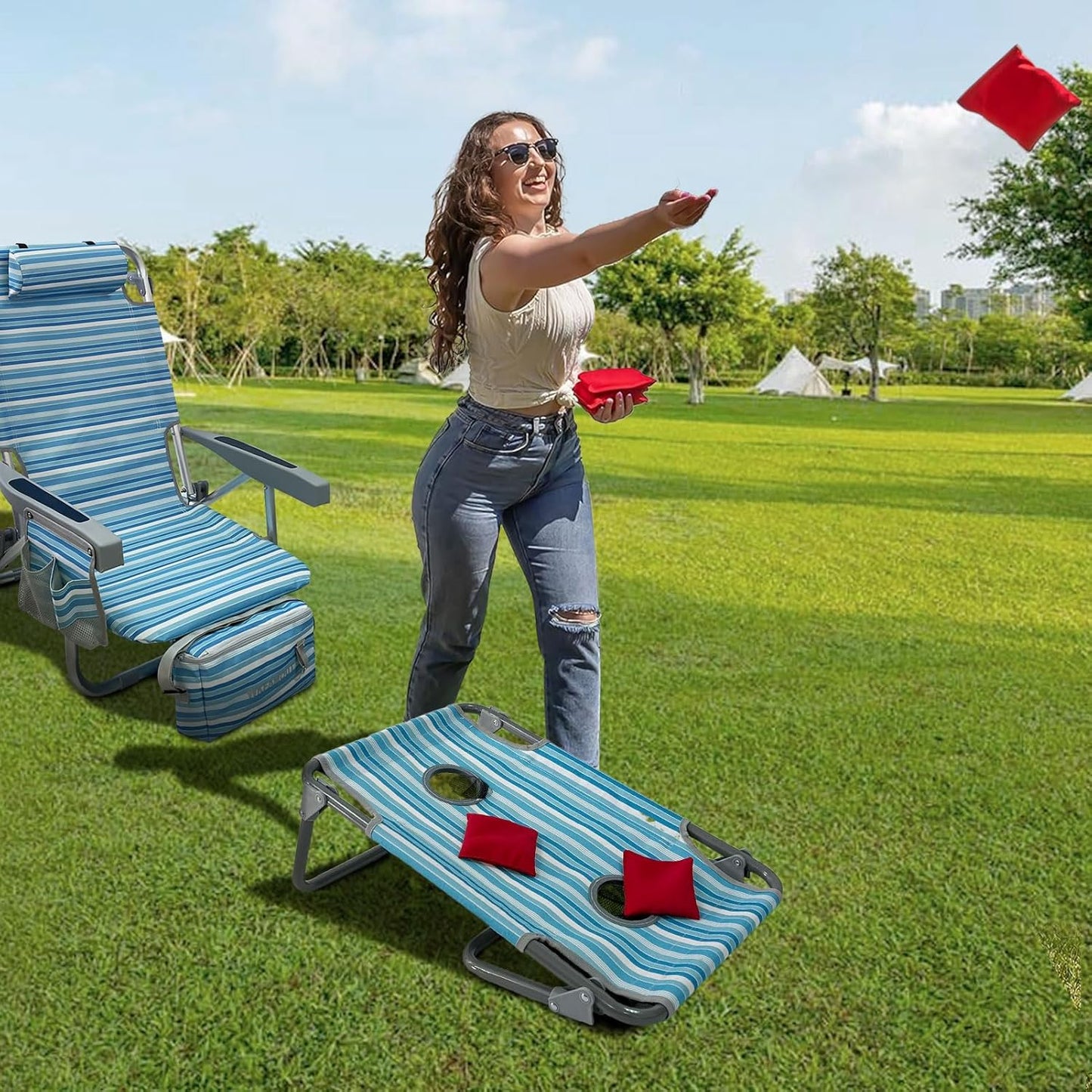 Silla playa aluminio con mesa camping plegable 5 posiciones