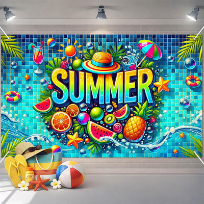 Pancarta fiesta playa 71x43pulg frutas tropicales verano