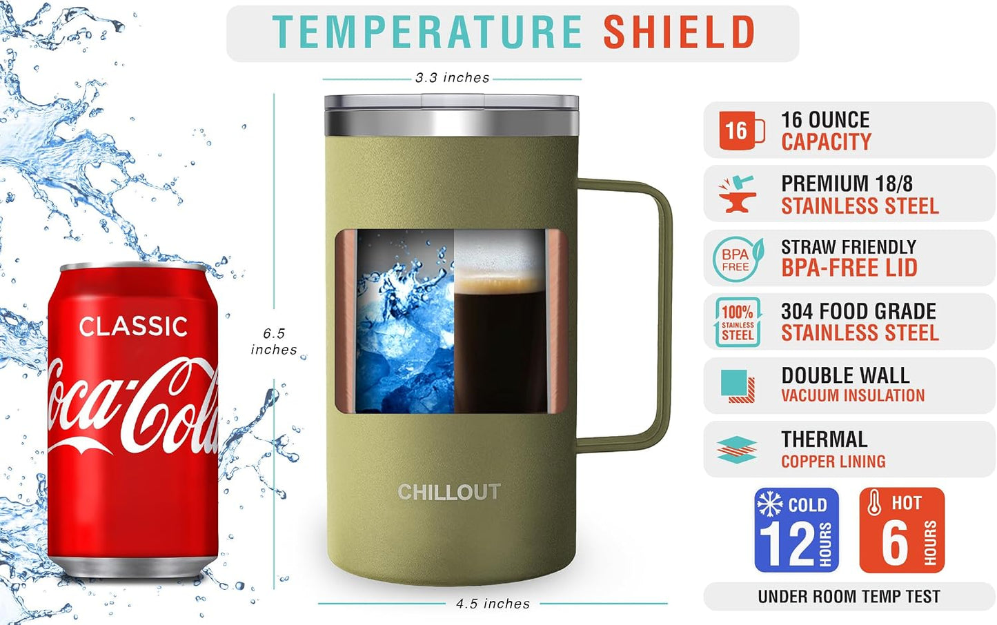 Taza térmica acero inox 20oz set 2 con asa tapa deslizante