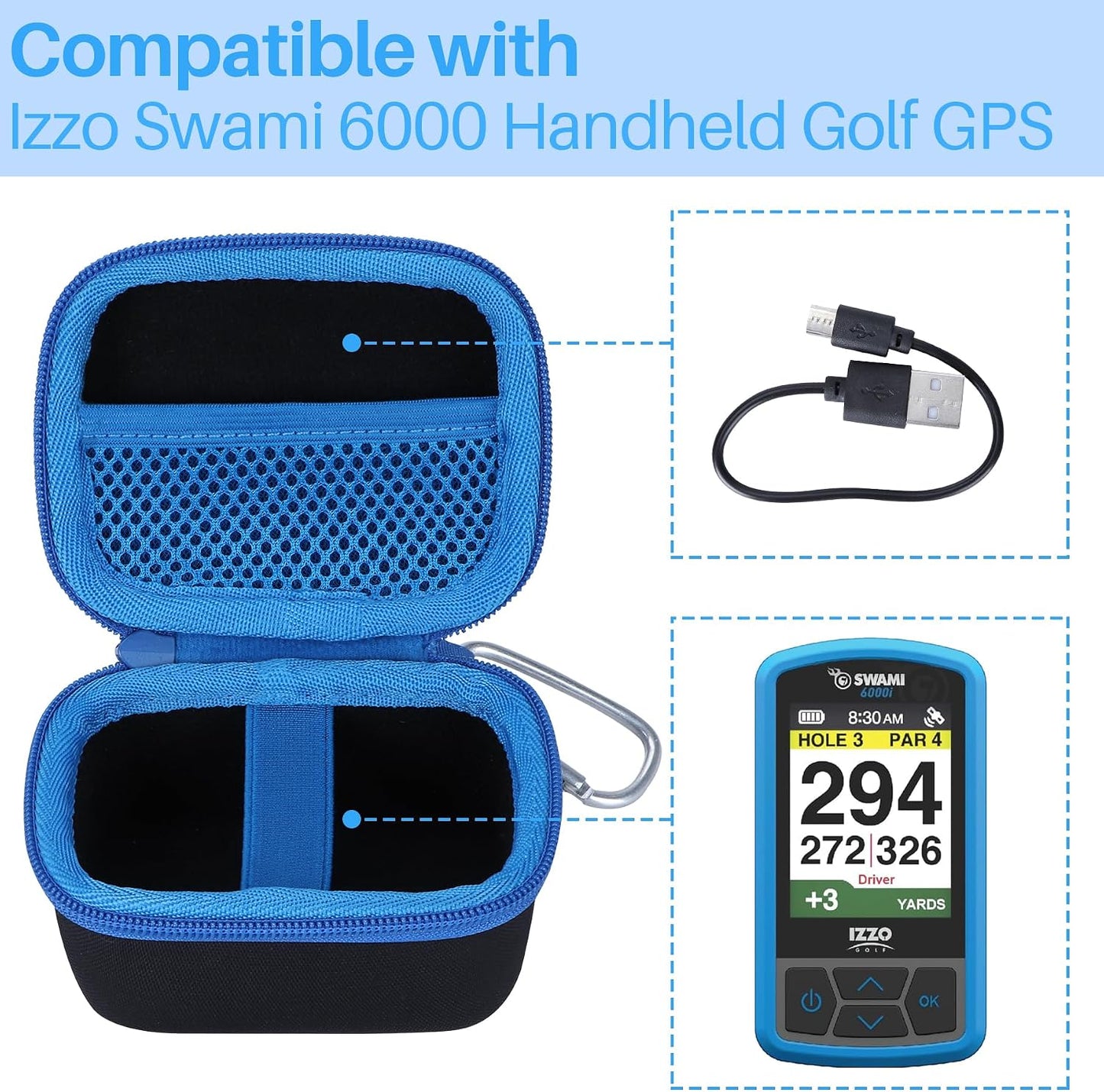 Funda rígida comp Izzo Swami 6000 GPS golf negra azul