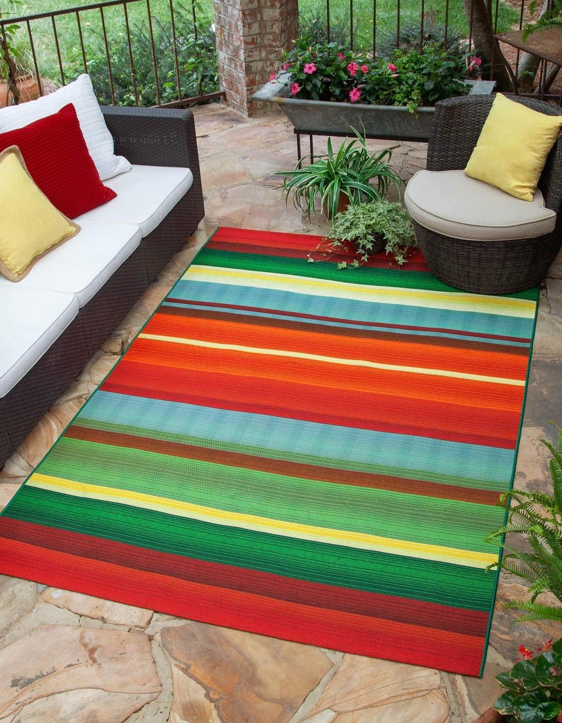Alfombra rectangular 4x6ft multicolor y azul claro