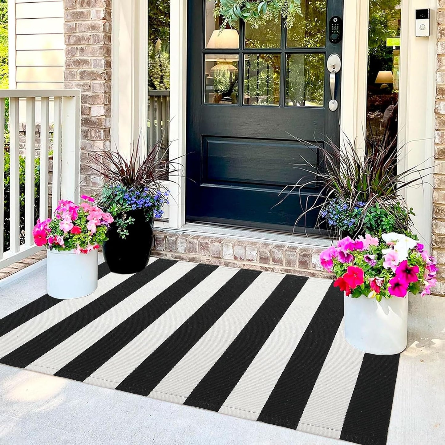 Alfombra rayas blancas y negras puerta exterior 3x5ft