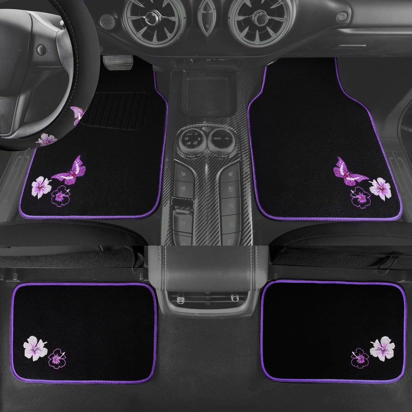 Funda volante diseño mariposa alfombrilla auto 14.5-15pulg
