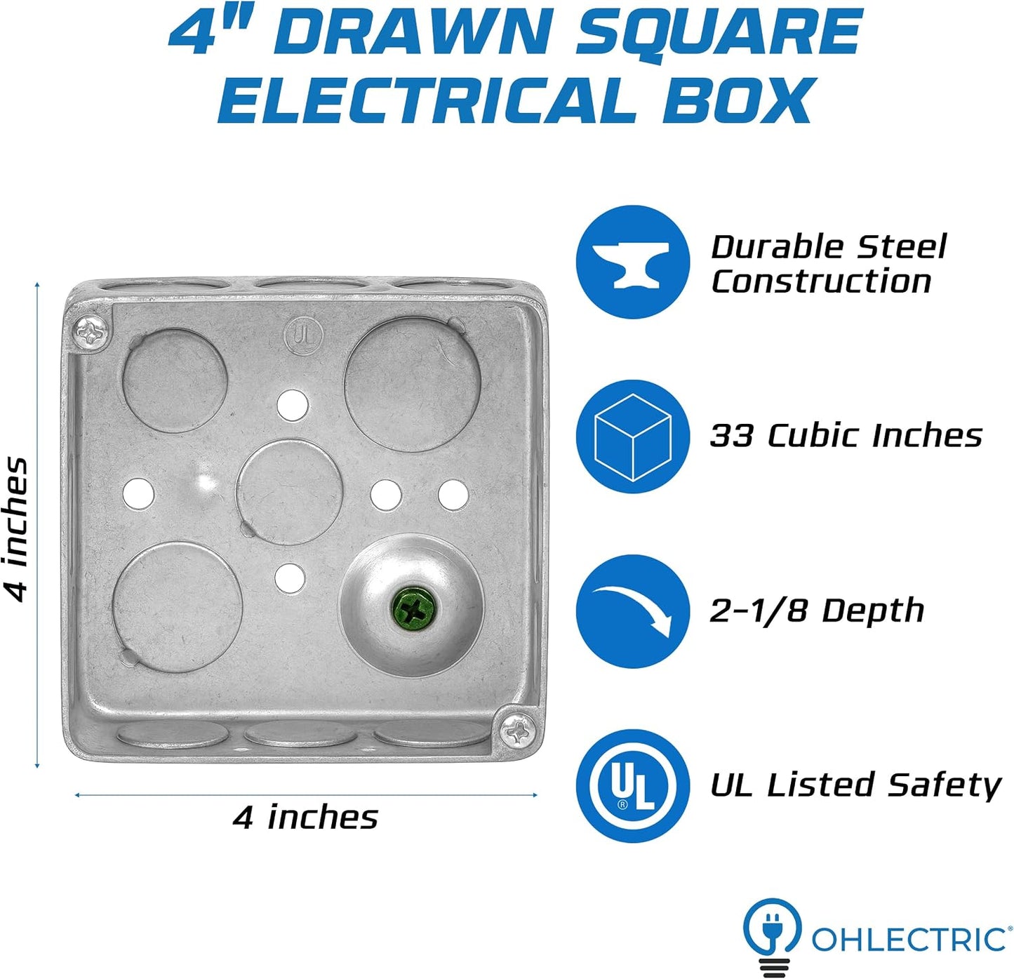Cajas conexiones eléctricas 4x4 pulg 20 pzas metal acero