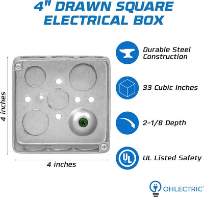 Cajas conexiones eléctricas 4x4 pulg 20 pzas metal acero