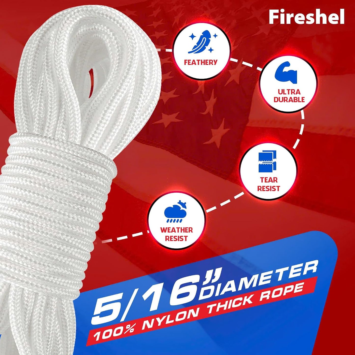 Kit cuerda asta bandera 5/16" 100ft duradero UV resistente
