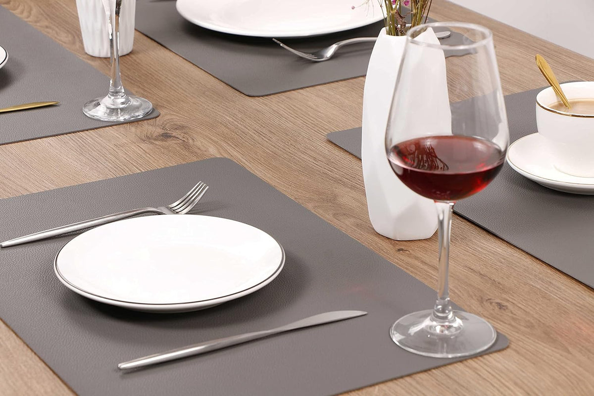 Manteles cuero impermeables resisten calor 6uds gris