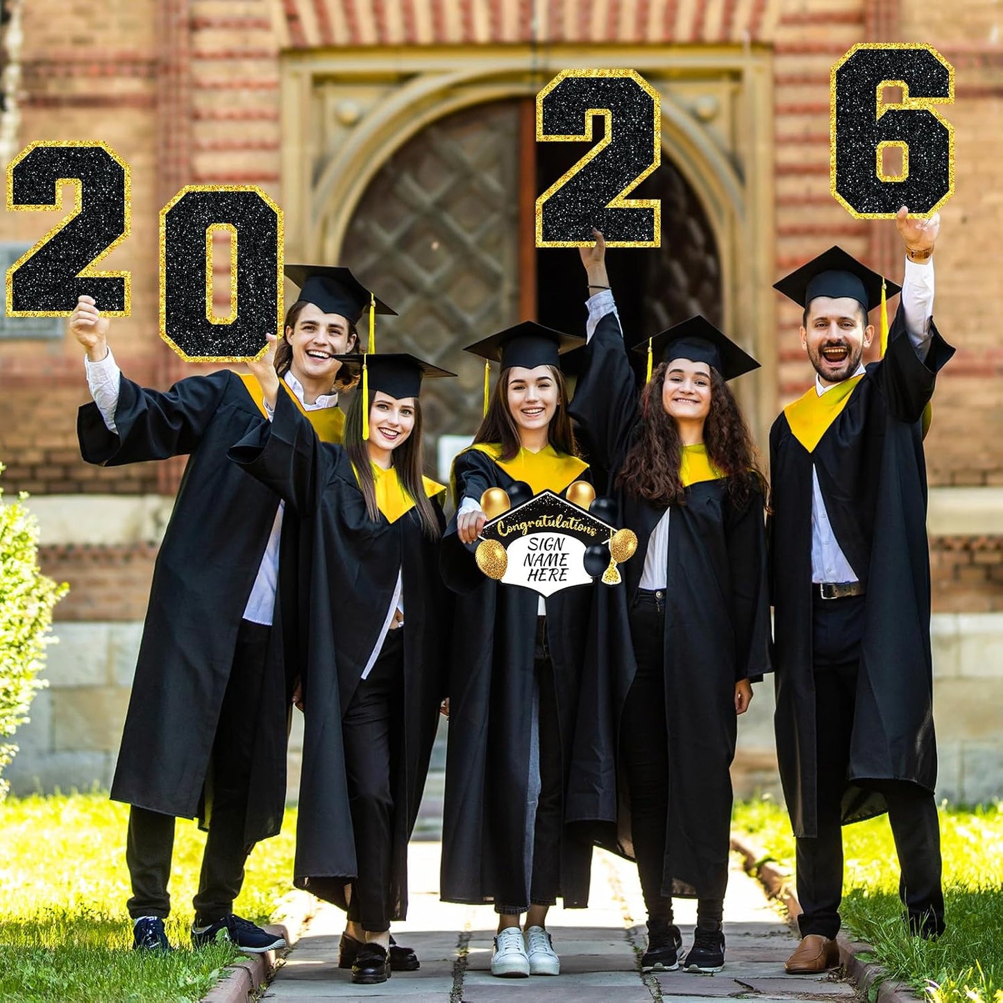 23 Carteles Graduación 2026 Negro Dorado Estacas Decoración