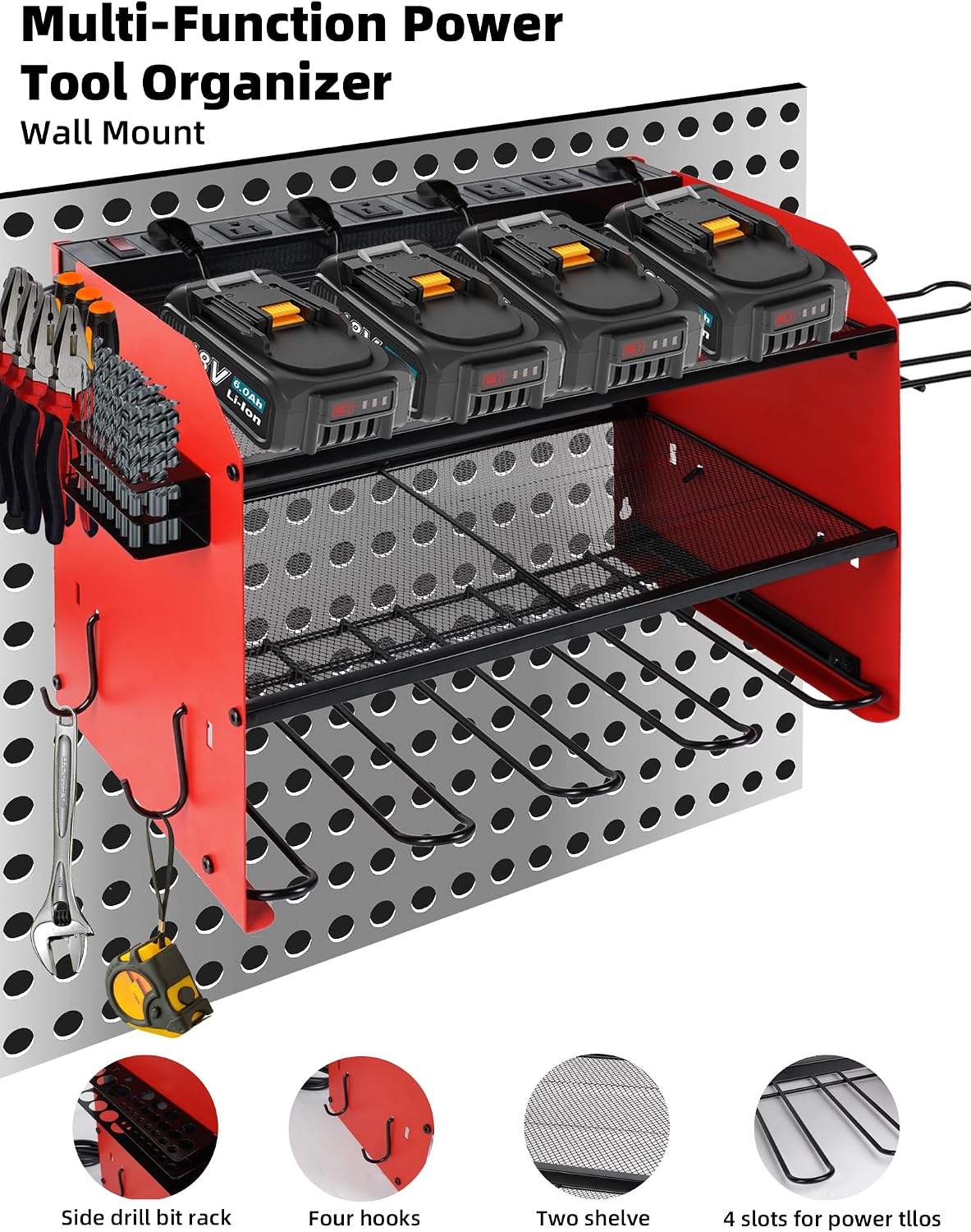 Organiz. herramientas eléctricas 3 capas 6 soportes