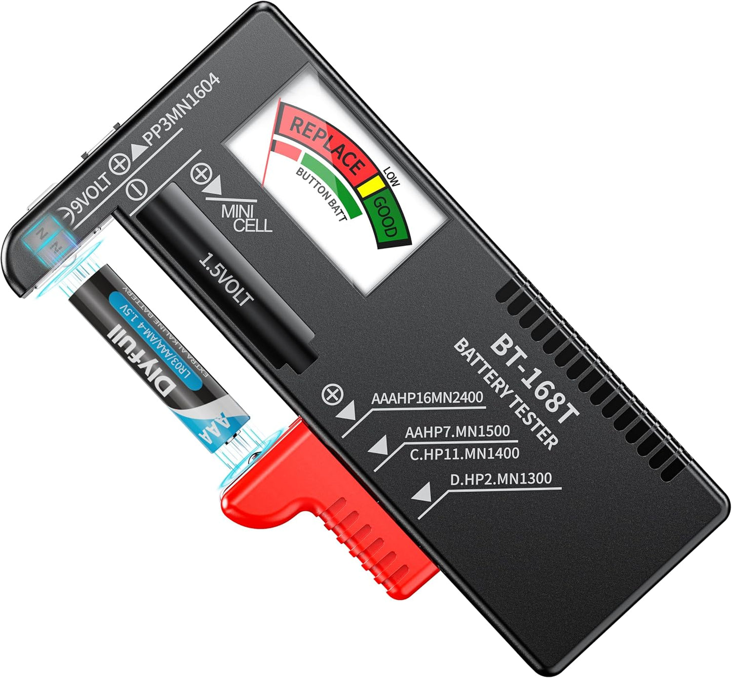 Comprobador batería universal AAA AA C D 9V 1.5V magnético