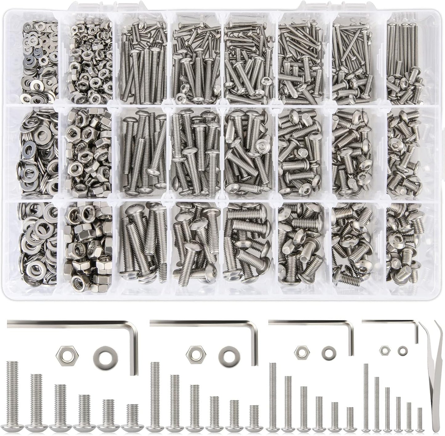 Set 24 Pzas Pernos Tuercas M2-M5 Acero Inox 304