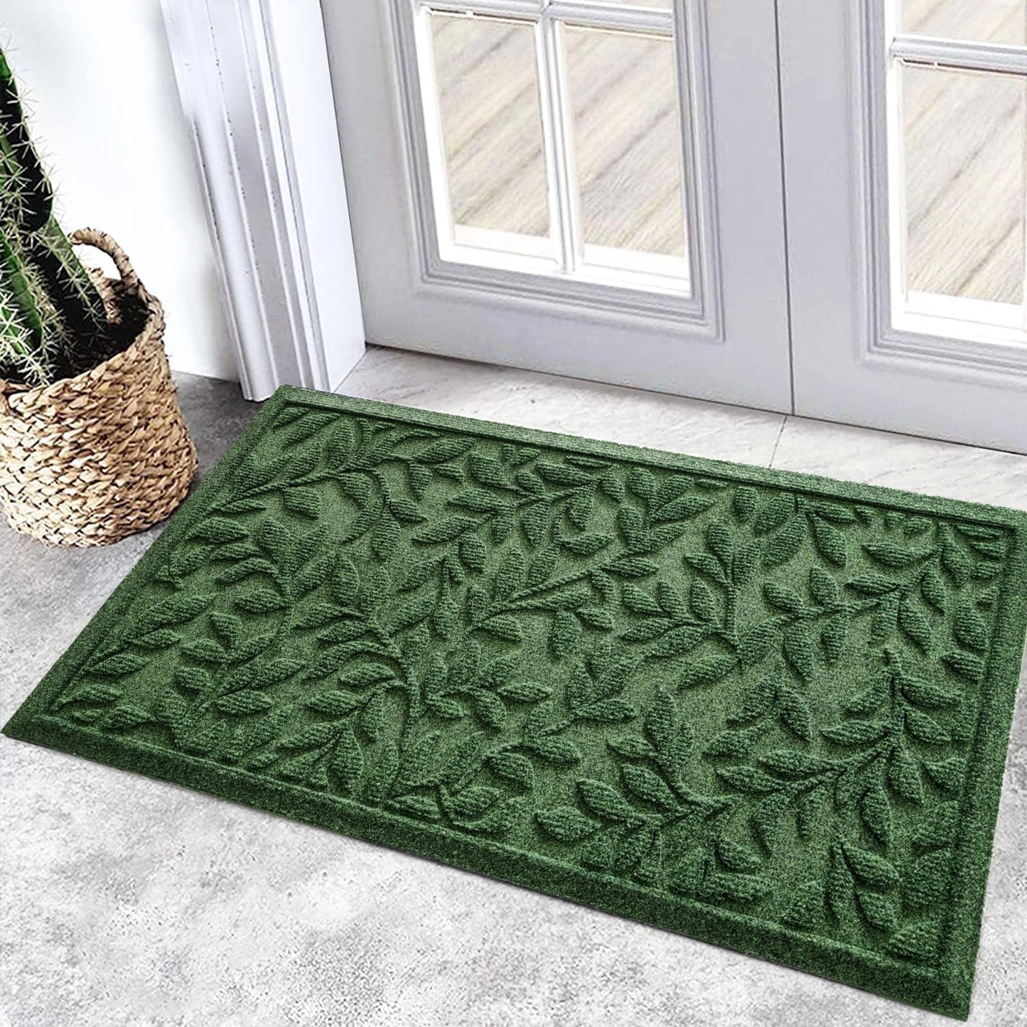 Felpudo entrada frontal antiderrap 17x30" hojas verdes