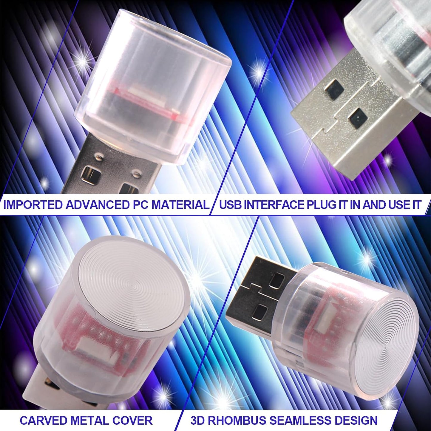Lámpara LED USB para auto 2 pzas rosa y morado