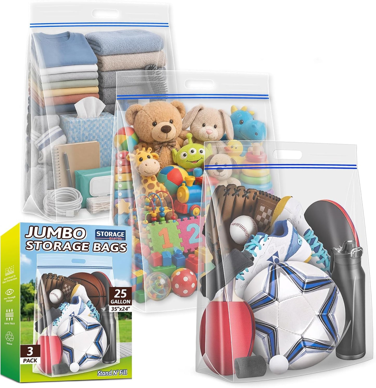Bolsas almacenamiento 25gal 35x24" doble cremallera 5uds