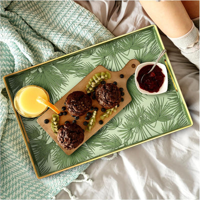 Bandeja plástico decorativa hojas verdes para café y fiesta