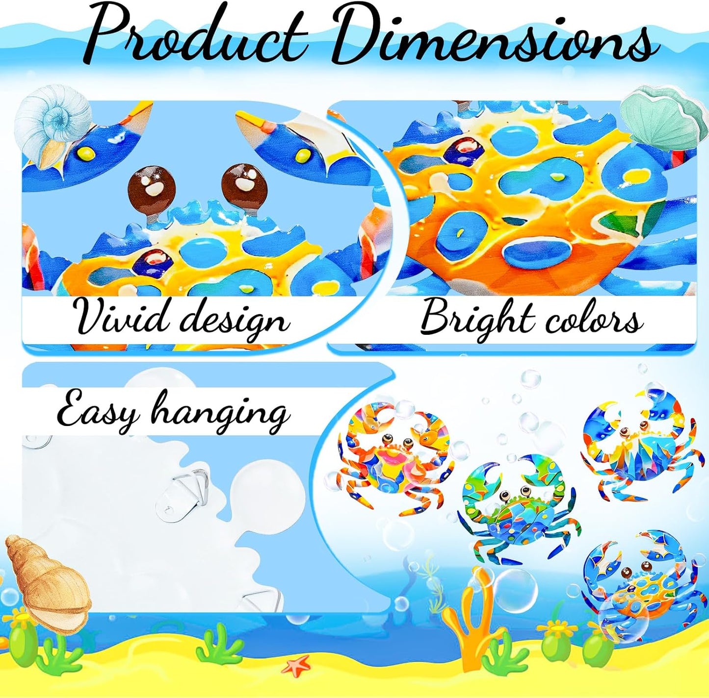 Arte decorativo pared playa 3D cangrejo caballito mar