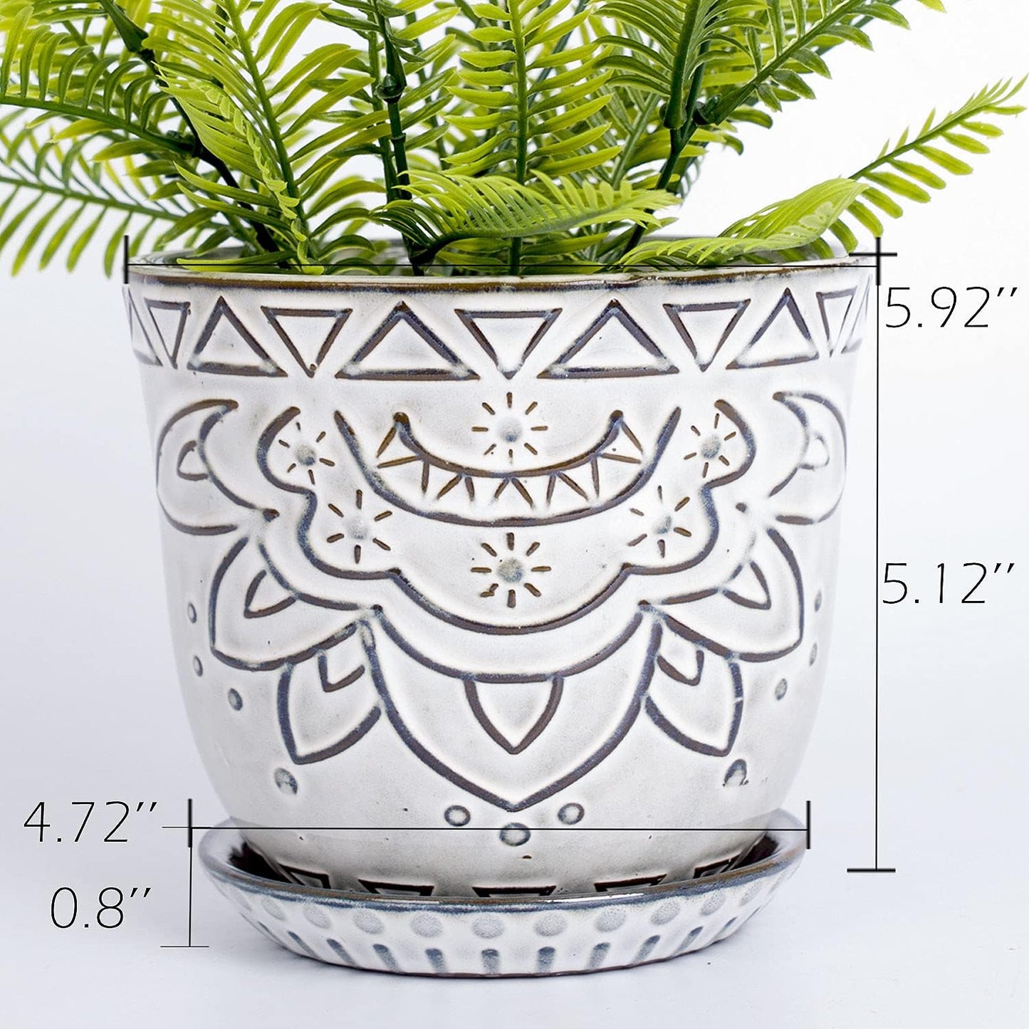 Maceta cerámica estilo bohemio 5.9" grabado geométrico