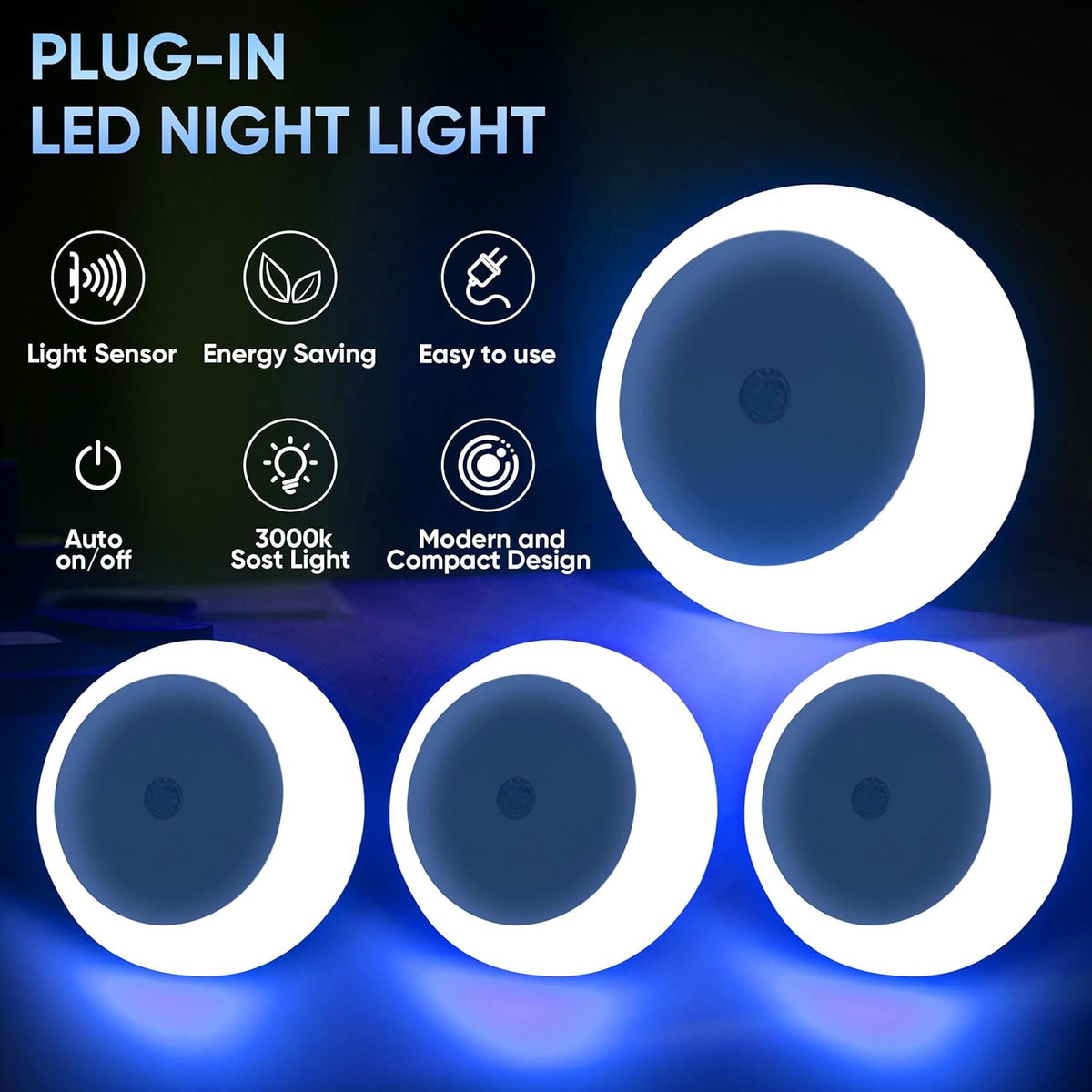Luces nocturnas LED enchufable pared pack 4 sensor amanecer