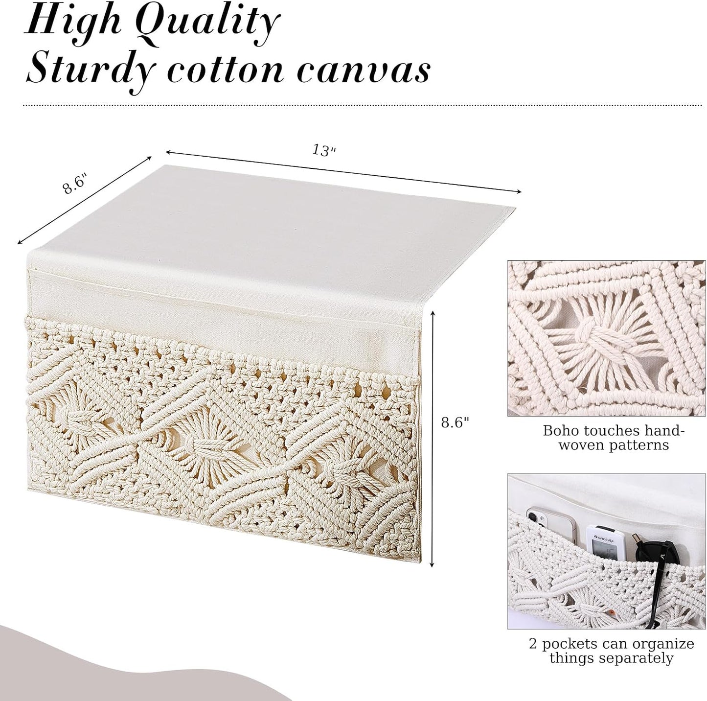 2 Organizadores macramé 17x13pulg colgantes para tv y sofá
