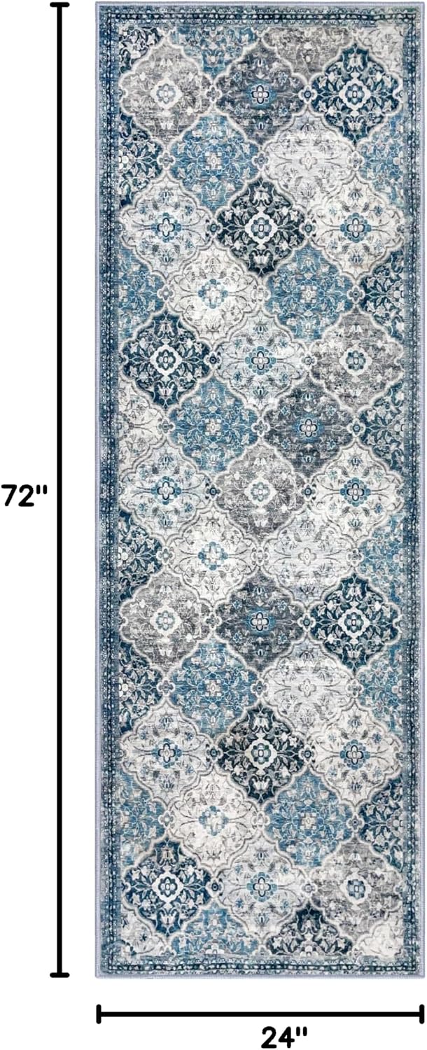 Alfombra Marroquí 2x6ft Azul Multicolor Antiderrap