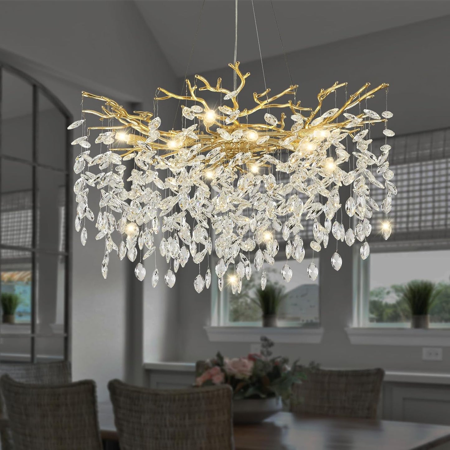 Candelabro cristal moderno 24pulg 8 luces comedor sala