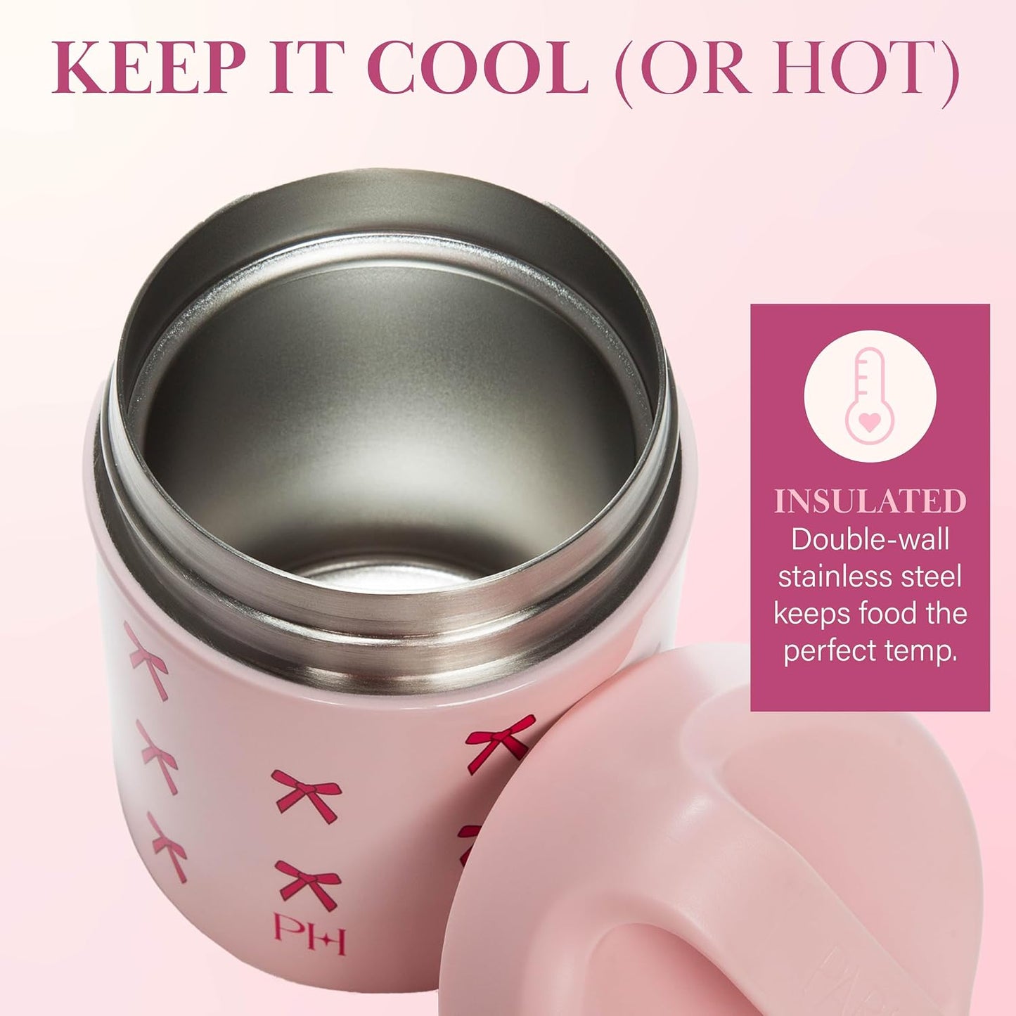 Tarro alimento acero inox doble pared 12oz rosa