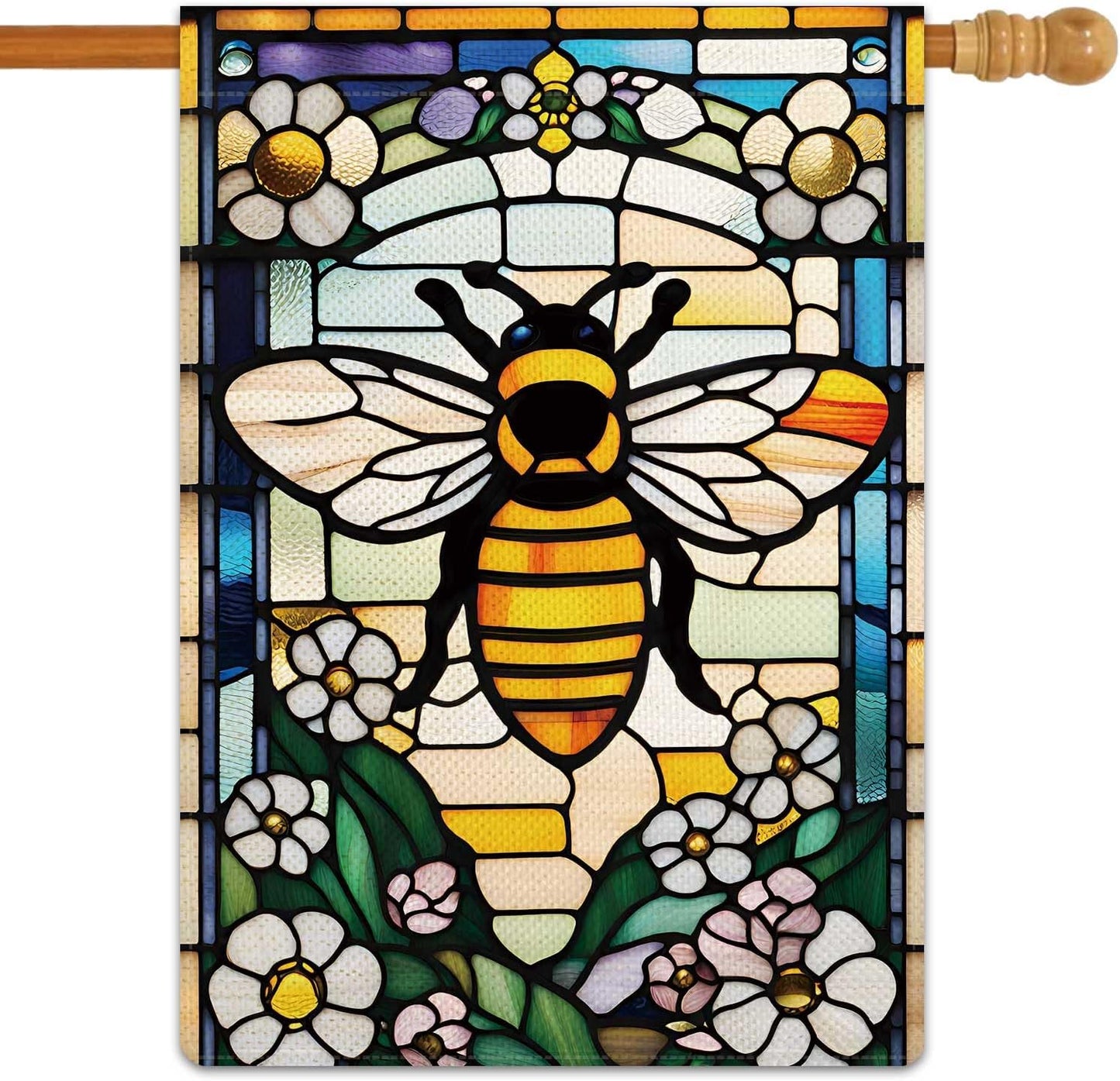Bandera jardín abejas felices estilo cristal 28x40