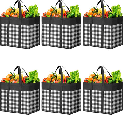 6 Pzas Bolsas Comestibles Reutilizables Plegables Negro-Blanco