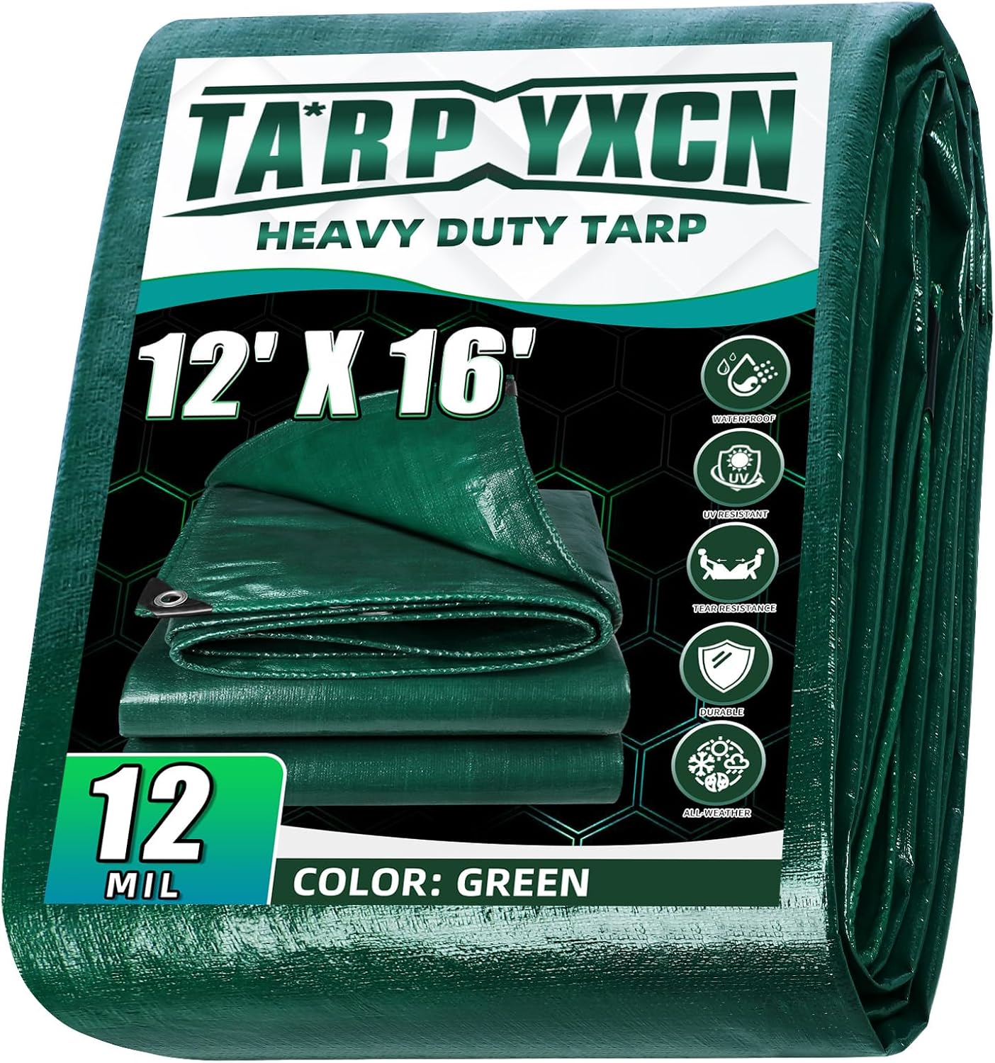 Lona verde resistente 12x16ft 12mil impermeable UV