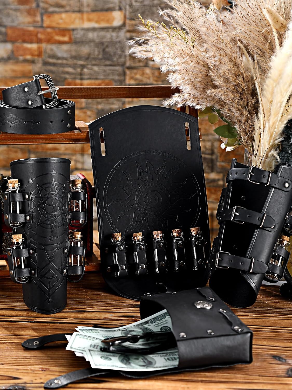 Set 6 accesorios cinturón vikingo botellas poción negro