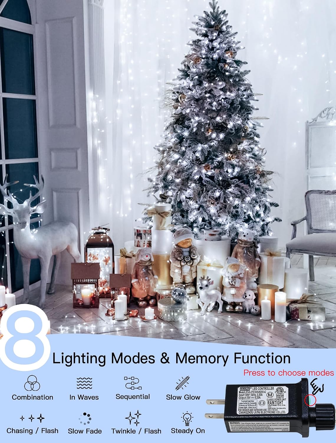 Cadena LED 98pulg impermeable 8 modos hogar jardín