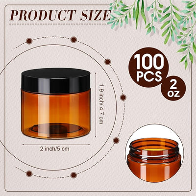 100 Tarros Plástico Ámbar 2oz Tapas Herméticas
